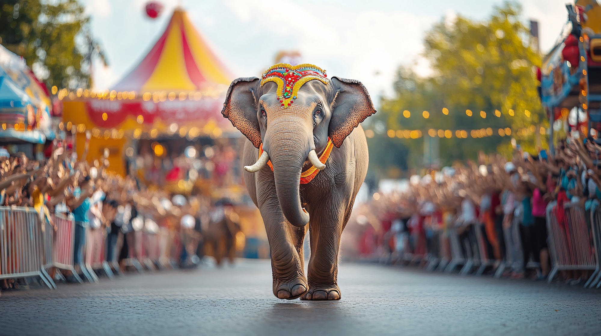 Circus elephant on parade
